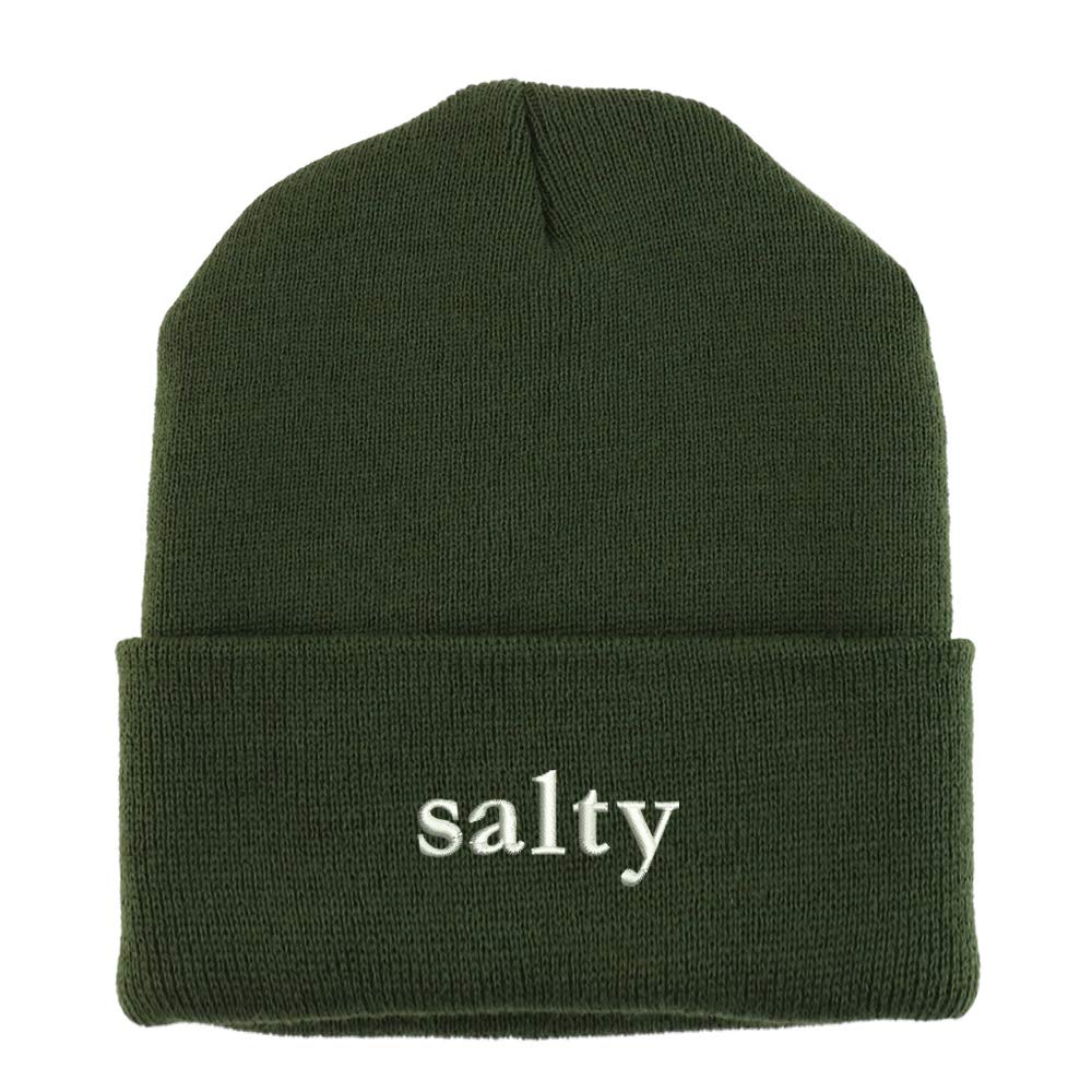 Trendy Apparel Shop Salty Embroidered Made in USA Cuff Folded Acylic Knit Winter Beanie Hat