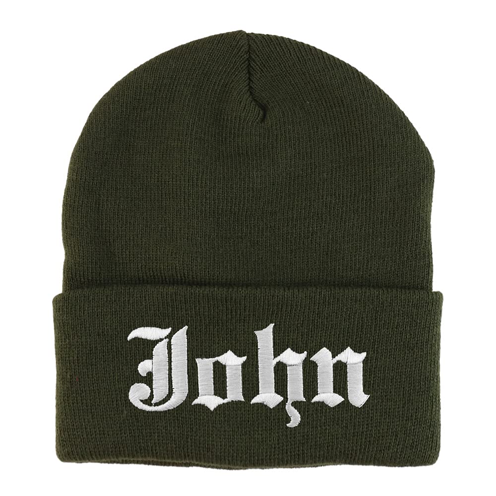 Trendy Apparel Shop John Old English Embroidered Long Cuff Beanie