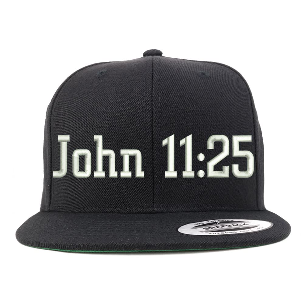 Trendy Apparel Shop John 11:25 Embroidered Flatbill Snapback
