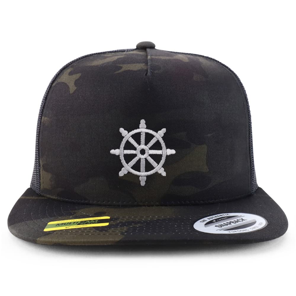 Trendy Apparel Shop Buddist Embroidered 5 Panel Flatbill Trucker Cap