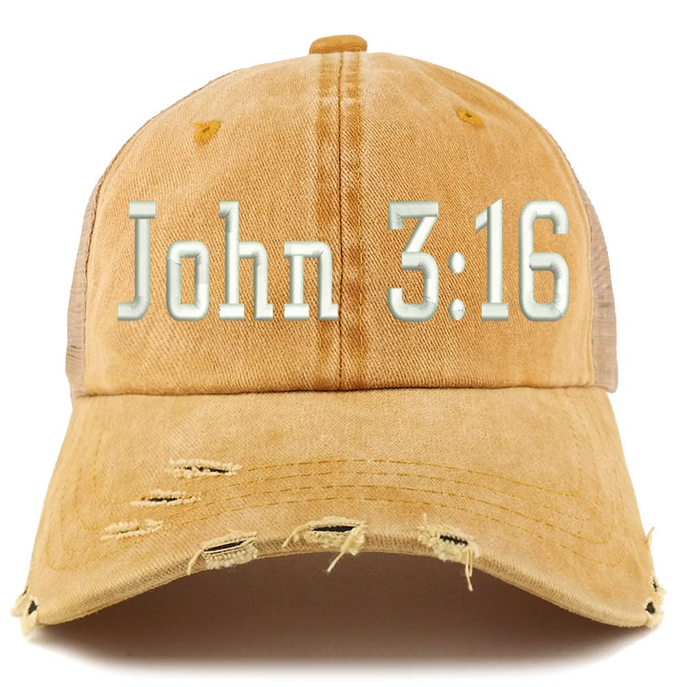 Trendy Apparel Shop John 3:16 Frayed Bill Trucker Mesh Back Cap