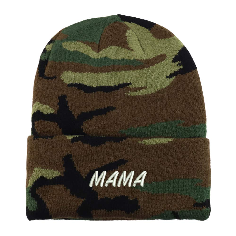 Trendy Apparel Shop Mama Embroidered Made in USA Camo Beanie
