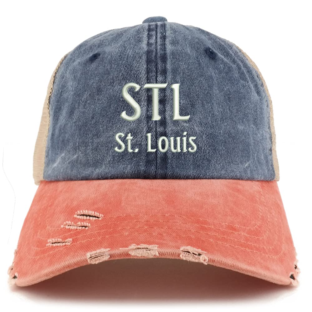 Trendy Apparel Shop STL St. Louis Embroidered Frayed Bill Trucker Mesh Back Cap