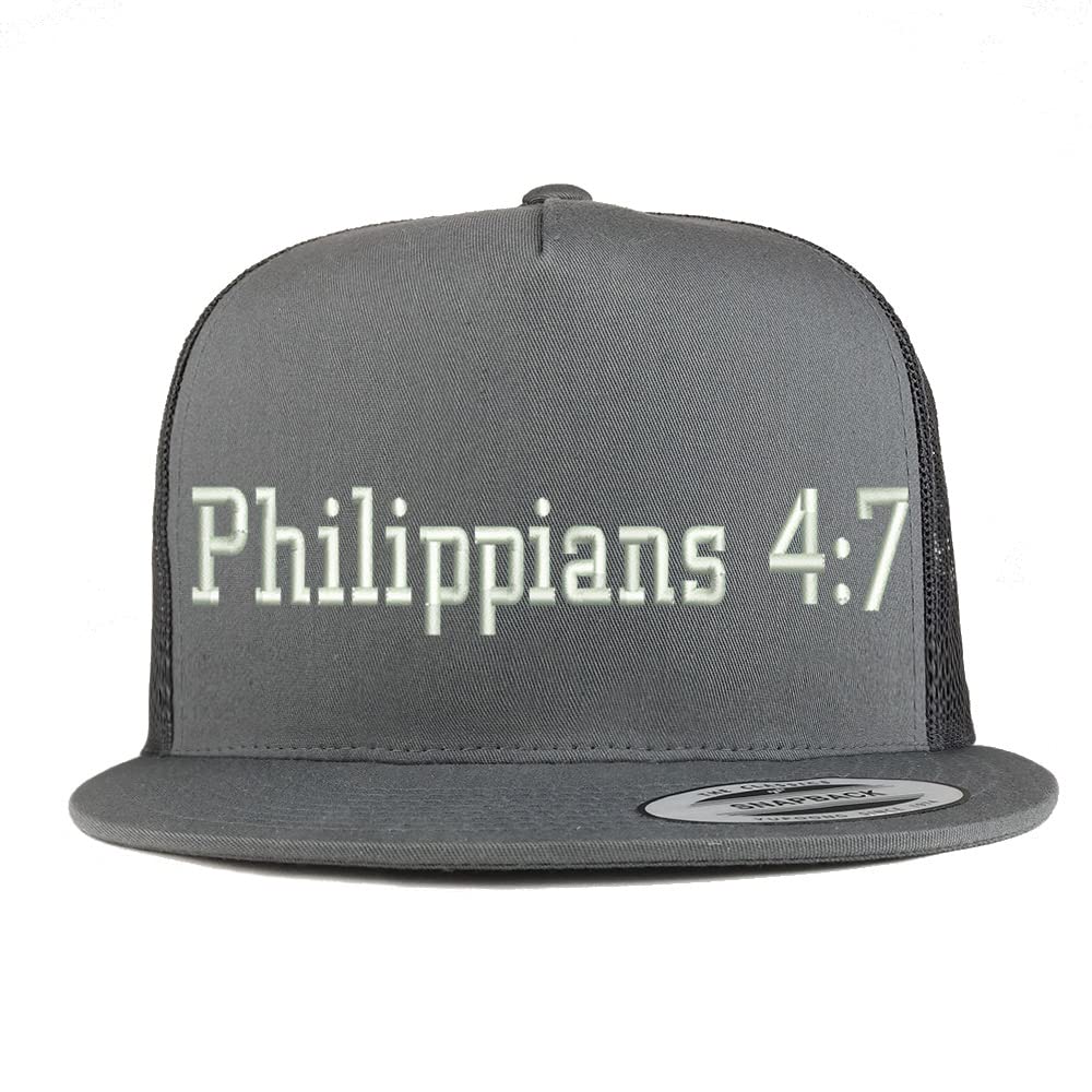 Trendy Apparel Shop Philippians 4:7 5 Panel Flatbill Trucker Cap