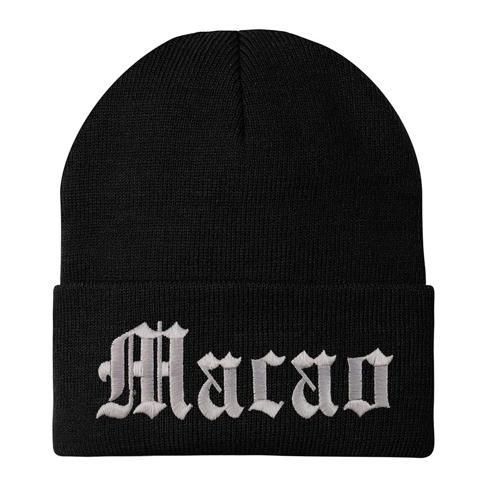Trendy Apparel Shop Macao Old English Embroidered Long Cuff Beanie