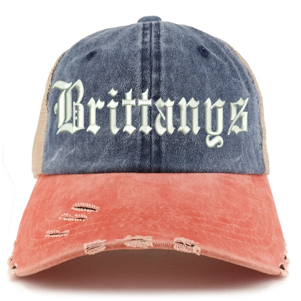 Trendy Apparel Shop Old English Brittanys Frayed Bill Trucker Mesh Back Cap