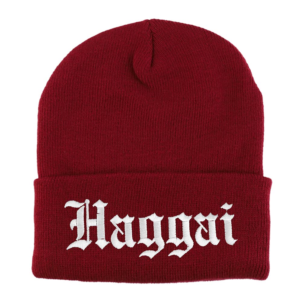 Trendy Apparel Shop Haggai Old English Embroidered Long Cuff Beanie