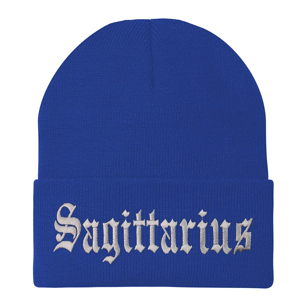 Trendy Apparel Shop Sagittarius Old English Embroidered Long Cuff Beanie