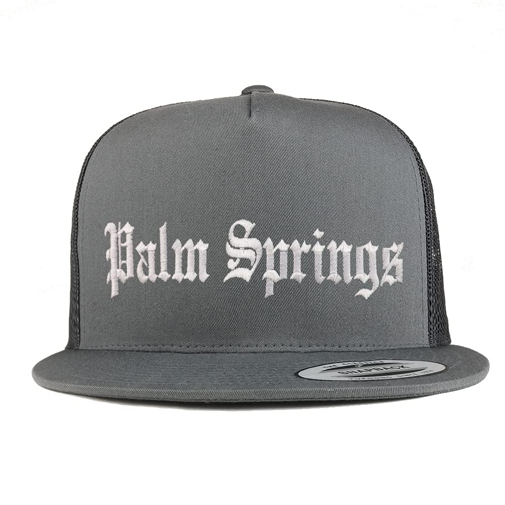 Trendy Apparel Shop Palm Springs Old English 5 Panel Flatbill Trucker Cap