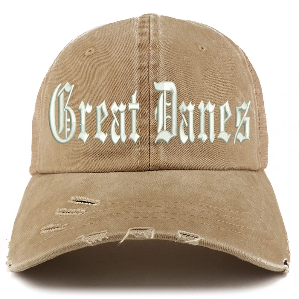 Trendy Apparel Shop Old English Great Danes Frayed Bill Trucker Mesh Back Cap