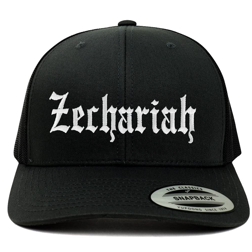 Trendy Apparel Shop Zechariah Old English 6 Panel Trucker Mesh Cap