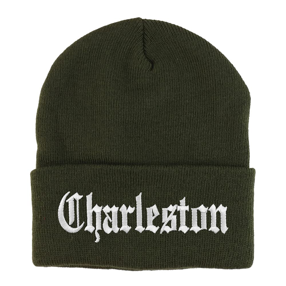 Trendy Apparel Shop Charleston Old English Embroidered Long Cuff Beanie