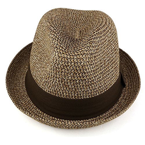 Trendy Apparel Shop Mens Summer Tweed Fedora Hat with Paper Straw Braid
