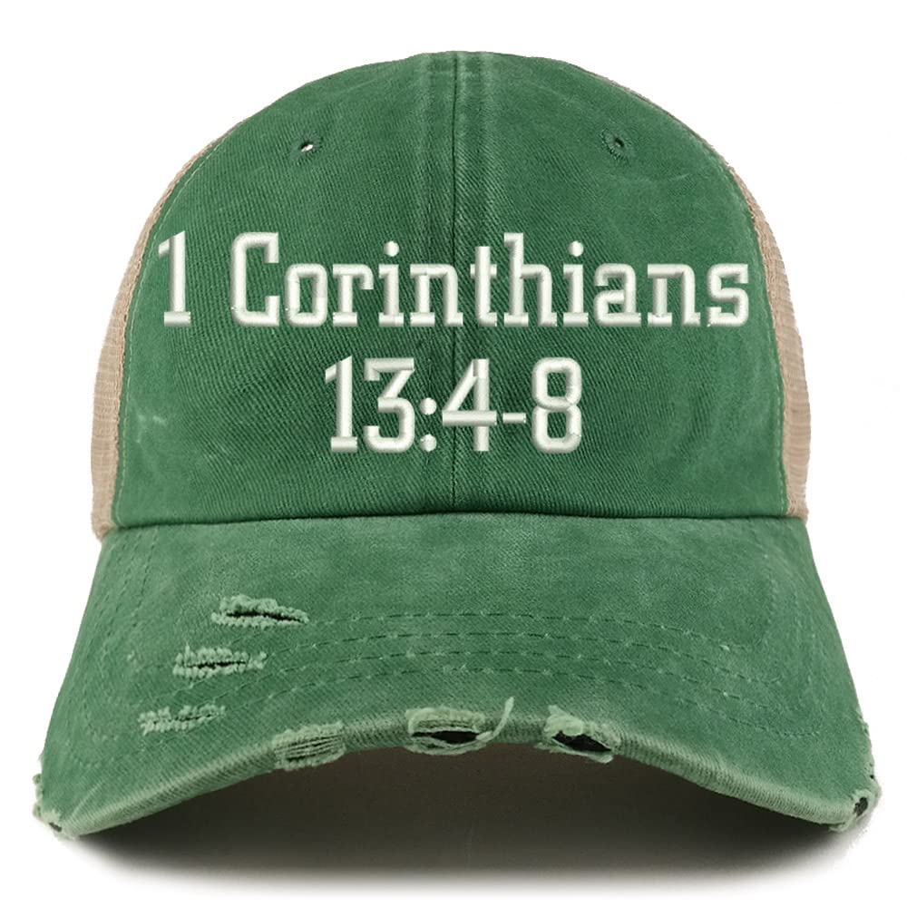 Trendy Apparel Shop 1 Corinthians 13:4-8 Frayed Bill Trucker Mesh Back Cap