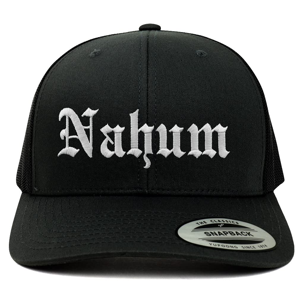 Trendy Apparel Shop Nahum Old English 6 Panel Trucker Mesh Cap