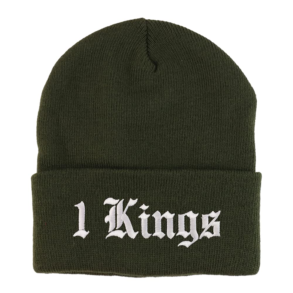 Trendy Apparel Shop 1 Kings Old English Embroidered Long Cuff Beanie