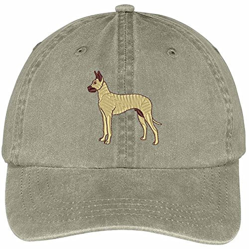 Trendy Apparel Shop Great Dane Embroidered Dog Theme Low Profile Dad Hat Cotton Cap - Khaki