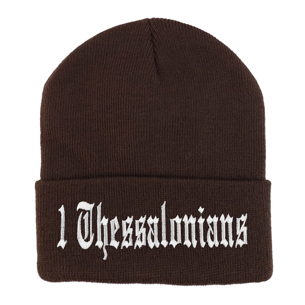 Trendy Apparel Shop 1 Thessalonians Old English Embroidered Long Cuff Beanie