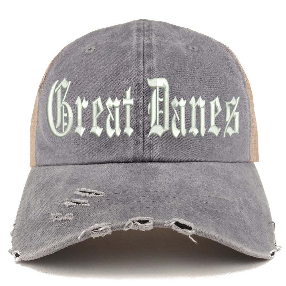 Trendy Apparel Shop Old English Great Danes Frayed Bill Trucker Mesh Back Cap