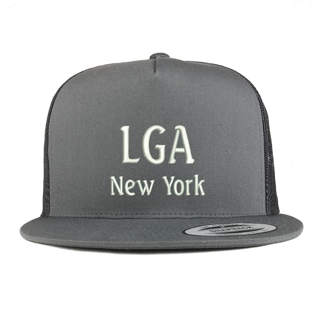Trendy Apparel Shop LGA New York Embroidered 5 Panel Flatbill Trucker Cap