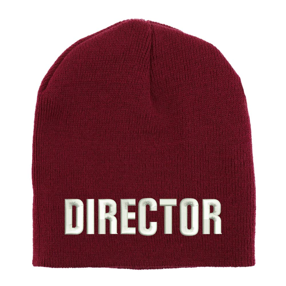 Trendy Apparel Shop Director Embroidered Made in USA Short Acrylic Knit Winter Beanie Hat