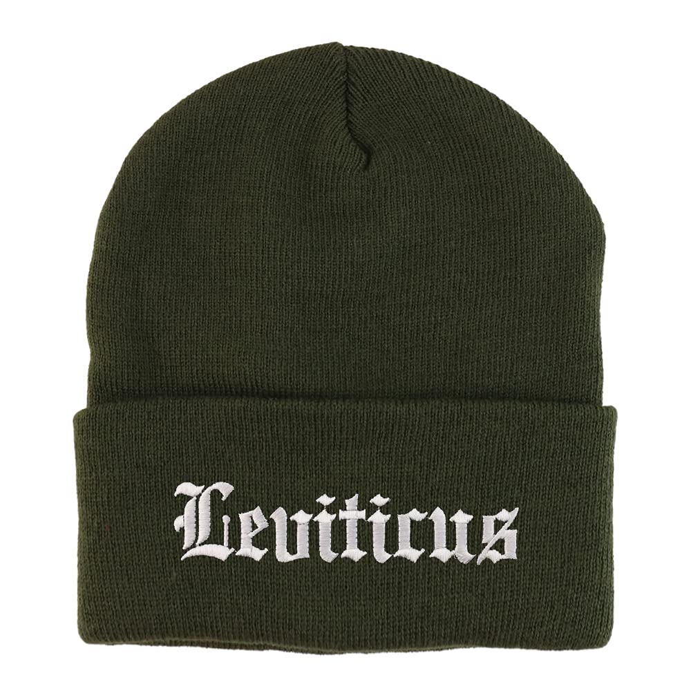 Trendy Apparel Shop Leviticus Old English Embroidered Long Cuff Beanie