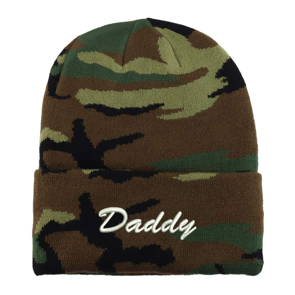 Trendy Apparel Shop Daddy Script Font Embroidered Made in USA Camo Beanie
