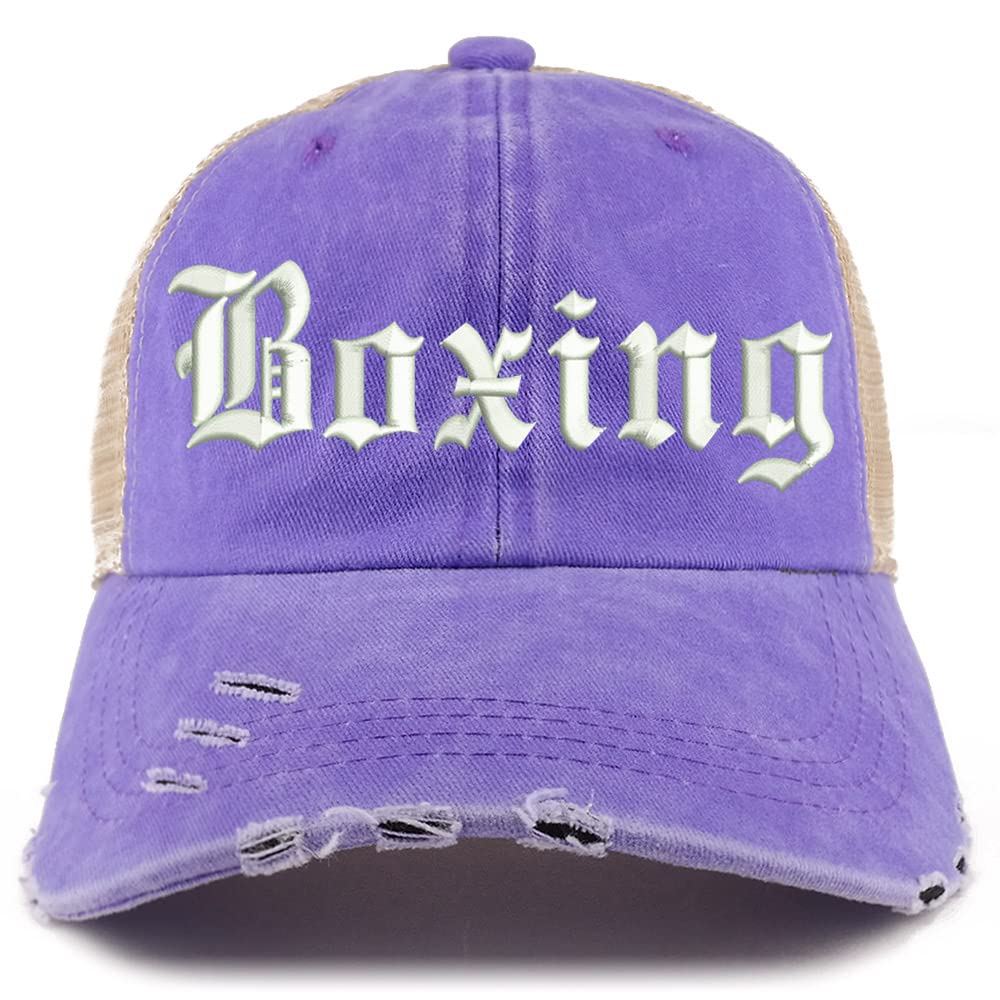 Trendy Apparel Shop Old English Boxing Frayed Bill Trucker Mesh Back Cap