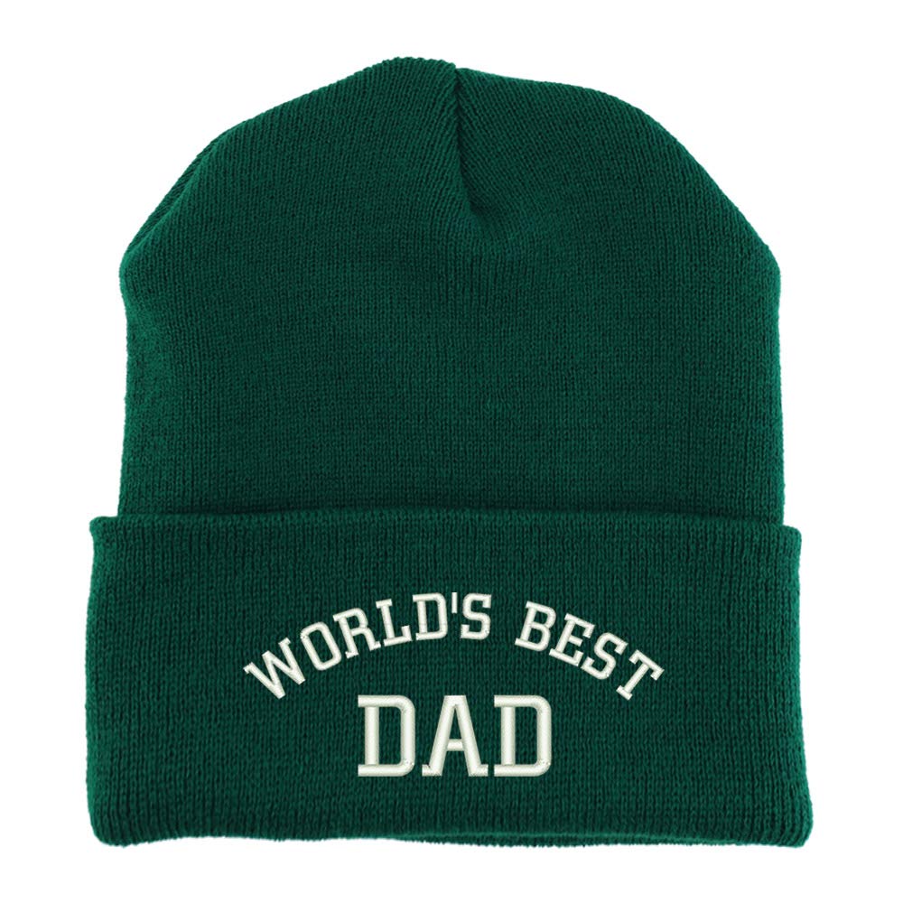 Trendy Apparel Shop World's Best Dad Embroidered Made in USA Cuff Folded Acylic Knit Winter Beanie Hat