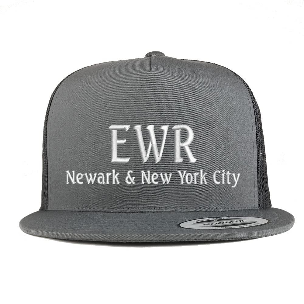 Trendy Apparel Shop EWR Newark and New York City Embroidered 5 Panel Flatbill Trucker Cap