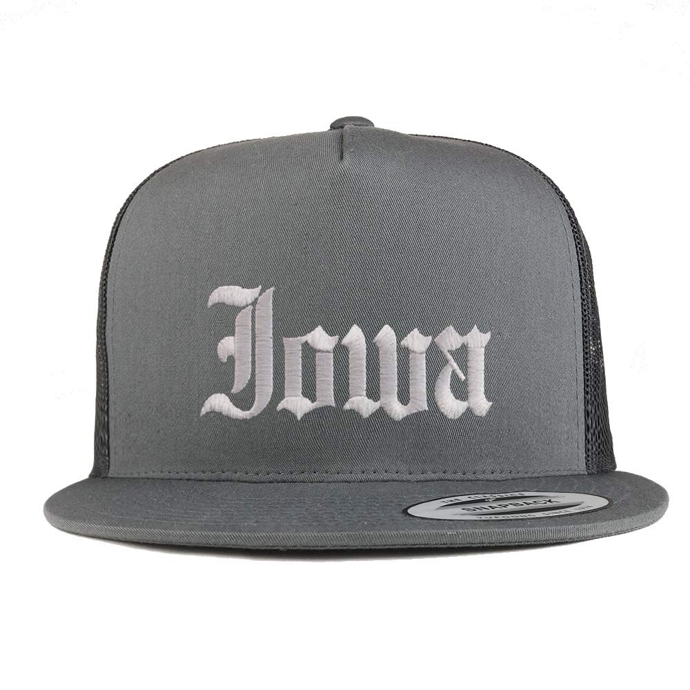 Trendy Apparel Shop Iowa State Old English 5 Panel Flatbill Trucker Mesh Cap