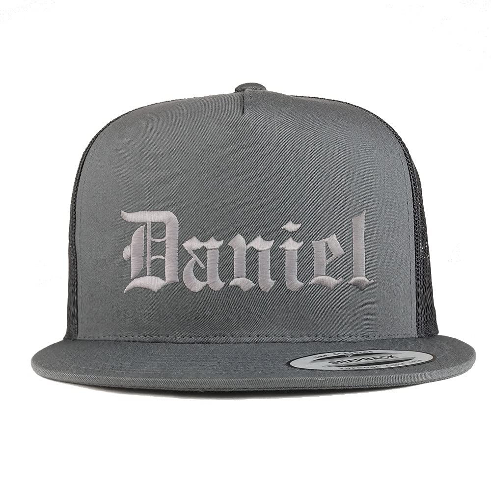 Trendy Apparel Shop Daniel Old English 5 Panel Flatbill Trucker Cap