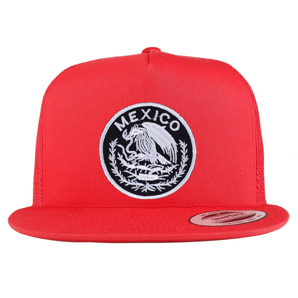 Trendy Apparel Shop Circular Mexico Patch 5 Panel Flatbill Trucker Cap