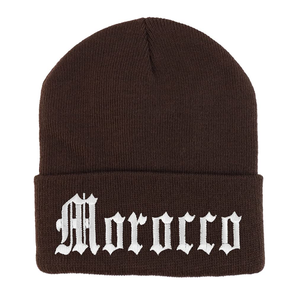 Trendy Apparel Shop Morocco State Old English Embroidered Long Cuff Beanie