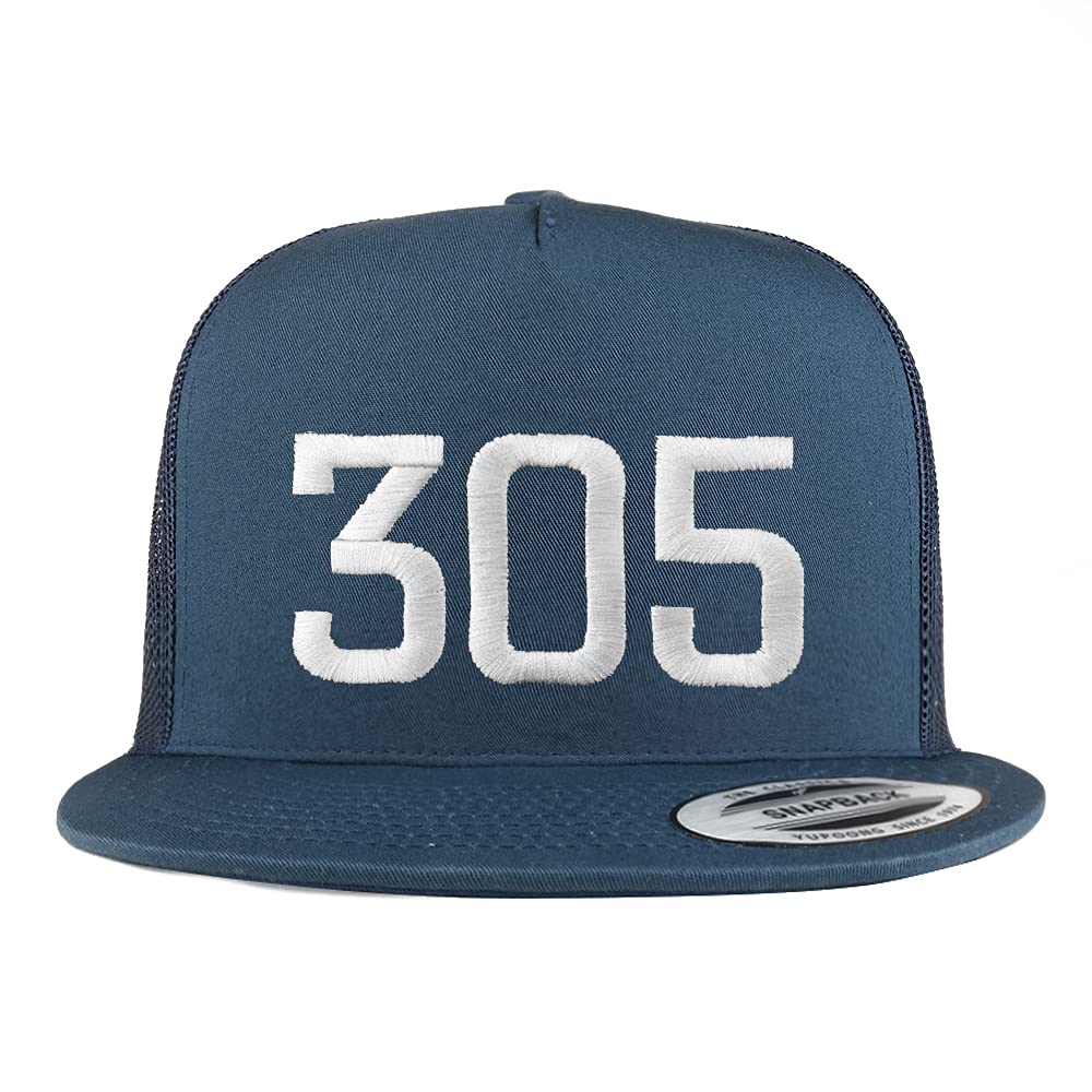 Trendy Apparel Shop Miami 305 Old English 5 Panel Flatbill Trucker Cap