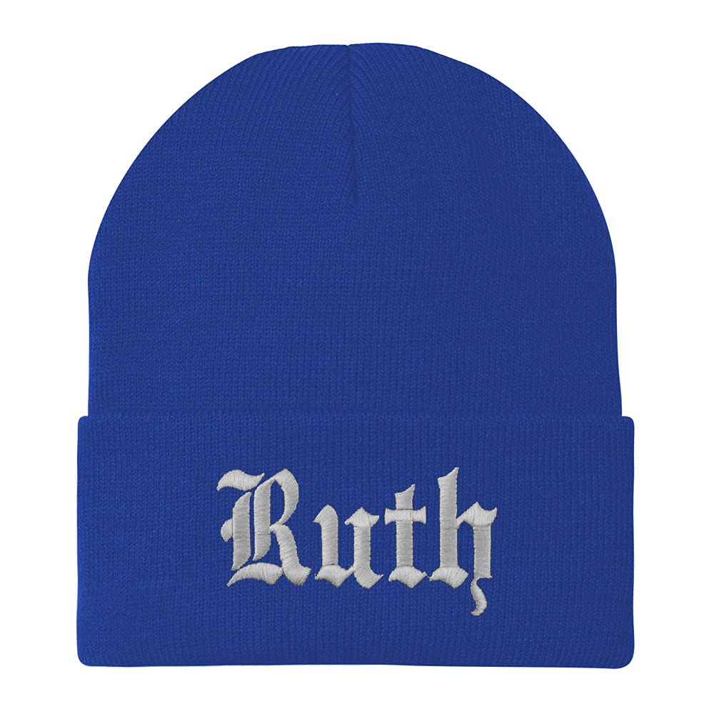 Trendy Apparel Shop Ruth Old English Embroidered Long Cuff Beanie