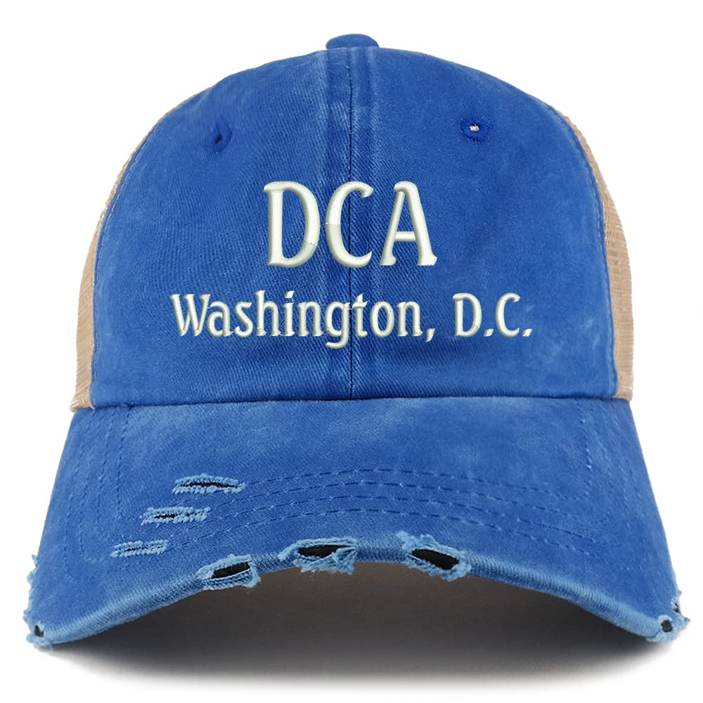 Trendy Apparel Shop DCA Washington DC Embroidered Frayed Bill Trucker Mesh Back Cap
