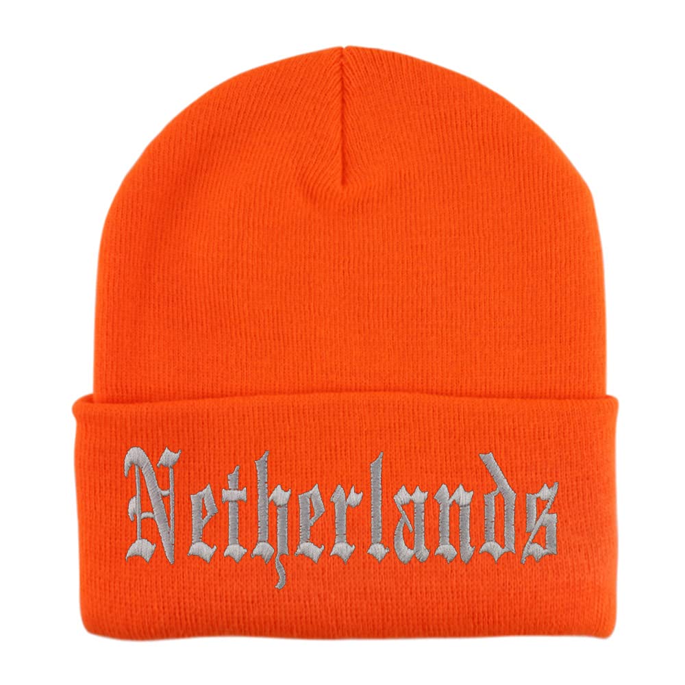 Trendy Apparel Shop Netherlands Old English Embroidered Long Cuff Beanie