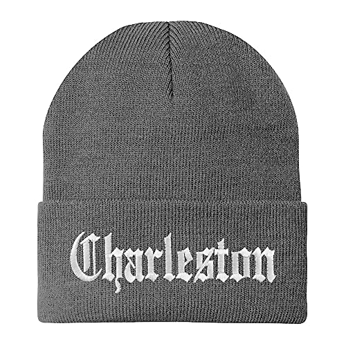 Trendy Apparel Shop Charleston Old English Embroidered Long Cuff Beanie