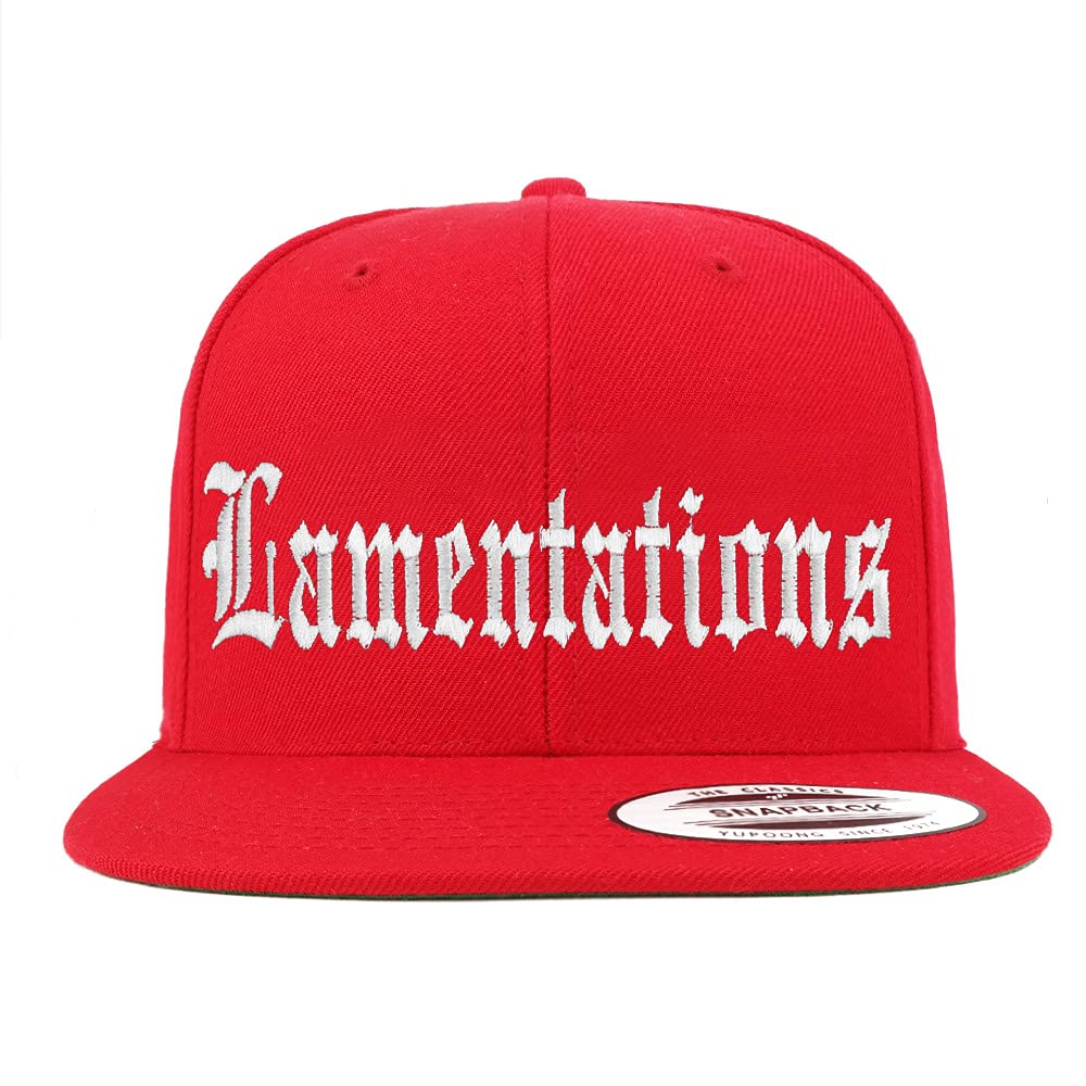 Trendy Apparel Shop Lamentations Old English Embroidered Flatbill Snapback
