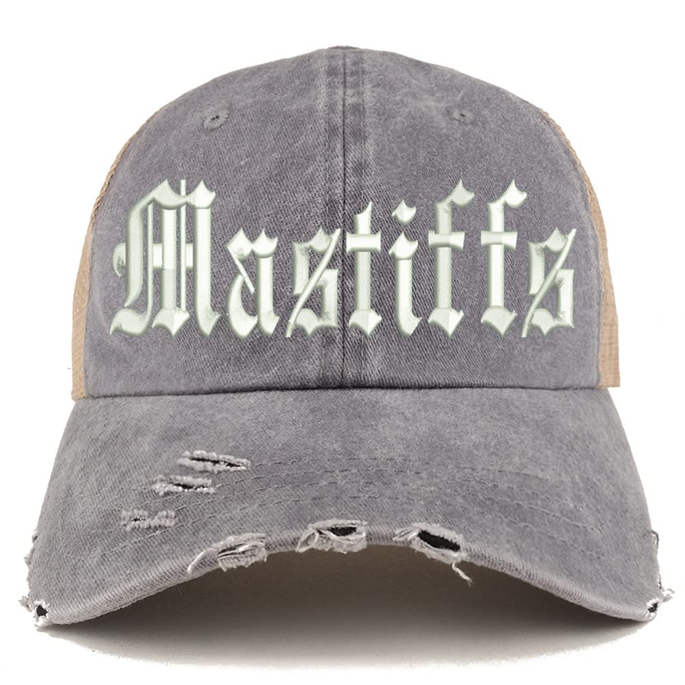 Trendy Apparel Shop Old English Mastiffs Frayed Bill Trucker Mesh Back Cap