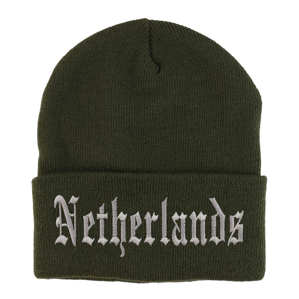 Trendy Apparel Shop Netherlands Old English Embroidered Long Cuff Beanie