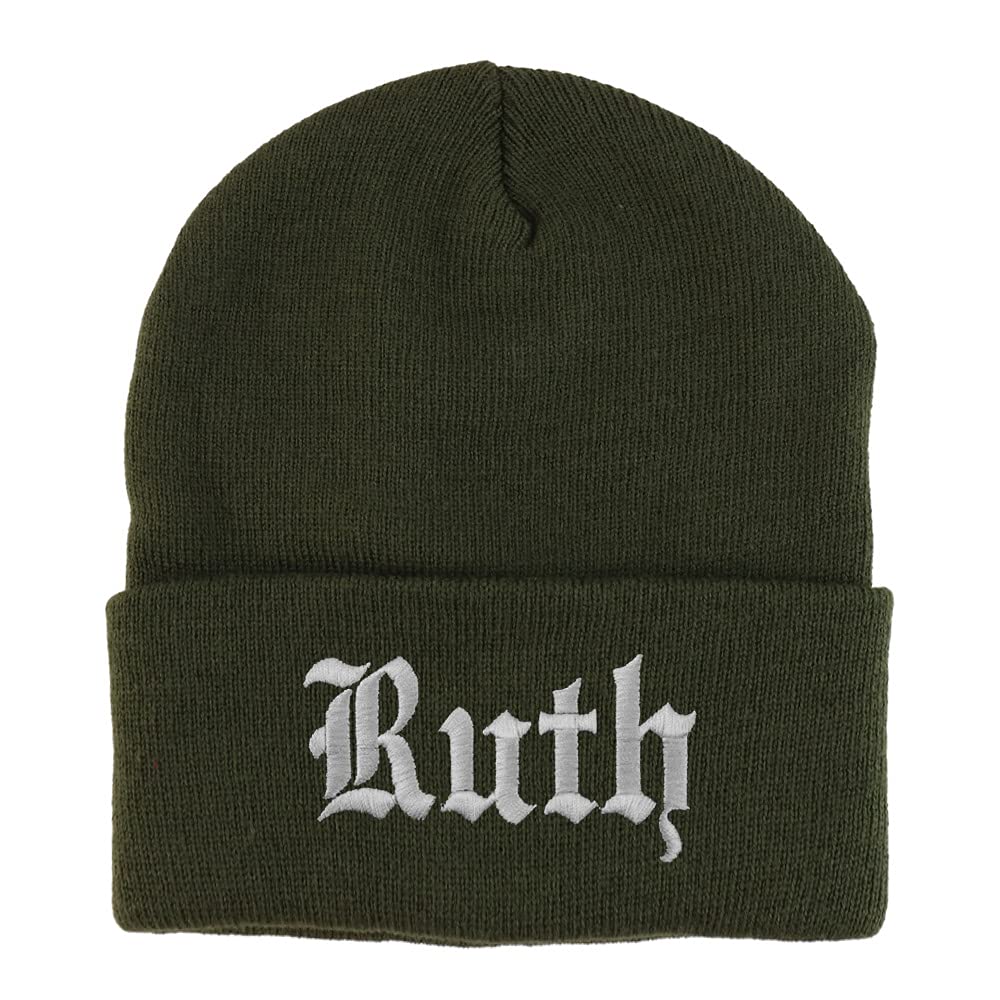 Trendy Apparel Shop Ruth Old English Embroidered Long Cuff Beanie