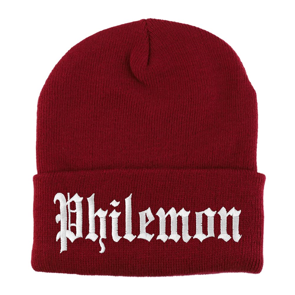 Trendy Apparel Shop Philemon Old English Embroidered Long Cuff Beanie