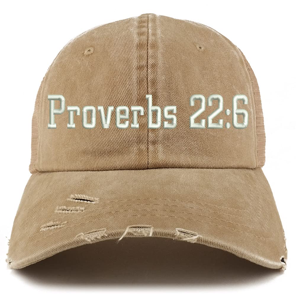 Trendy Apparel Shop Proverbs 22: 6 Frayed Bill Trucker Mesh Back Cap