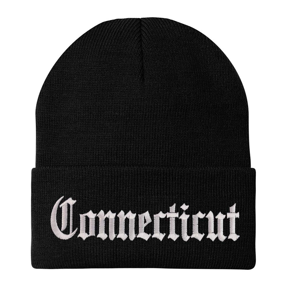Trendy Apparel Shop Connectiut State Old English Embroidered Long Cuff Beanie