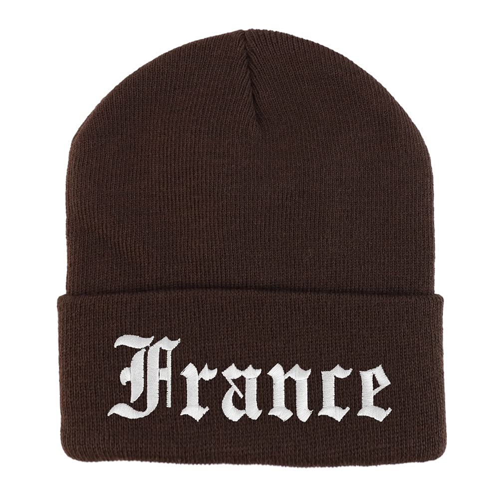 Trendy Apparel Shop France Old English Embroidered Long Cuff Beanie