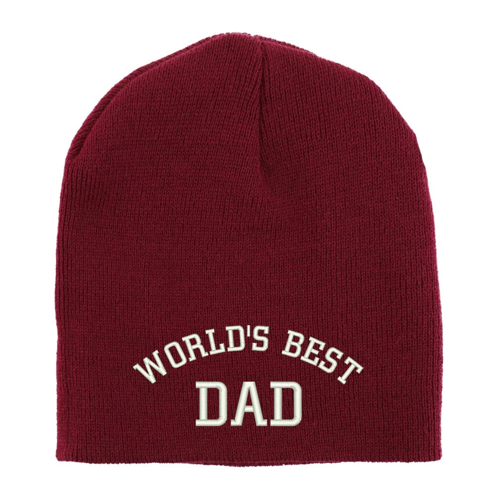 Trendy Apparel Shop World's Best Dad Embroidered Made in USA Short Acrylic Knit Winter Beanie Hat