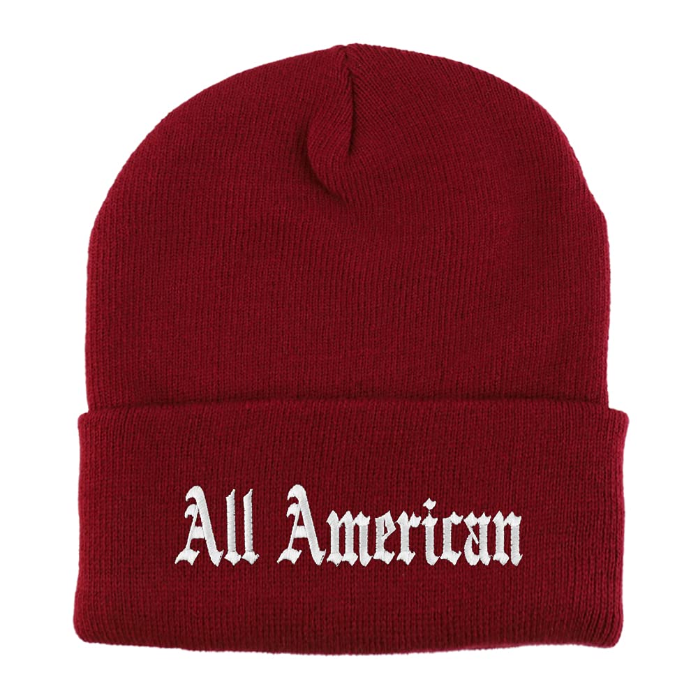 Trendy Apparel Shop All American Old English Embroidered Long Cuff Beanie