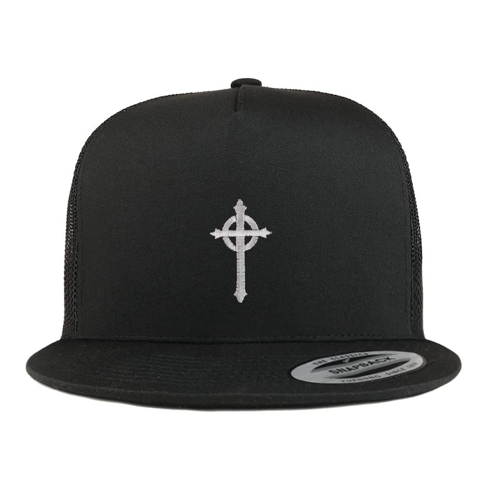 Trendy Apparel Shop Presbyterian Cross Embroidered 5 Panel Flatbill Trucker Cap